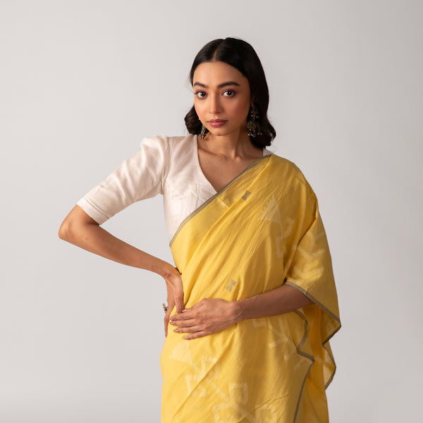 Festive Wear for Women | Handwoven Cotton Saree With Jamdani Motifs | Yellow