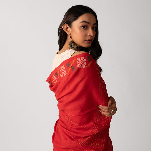 Women Festive Wear | Handwoven Cotton With Jamdani Motifs | Red