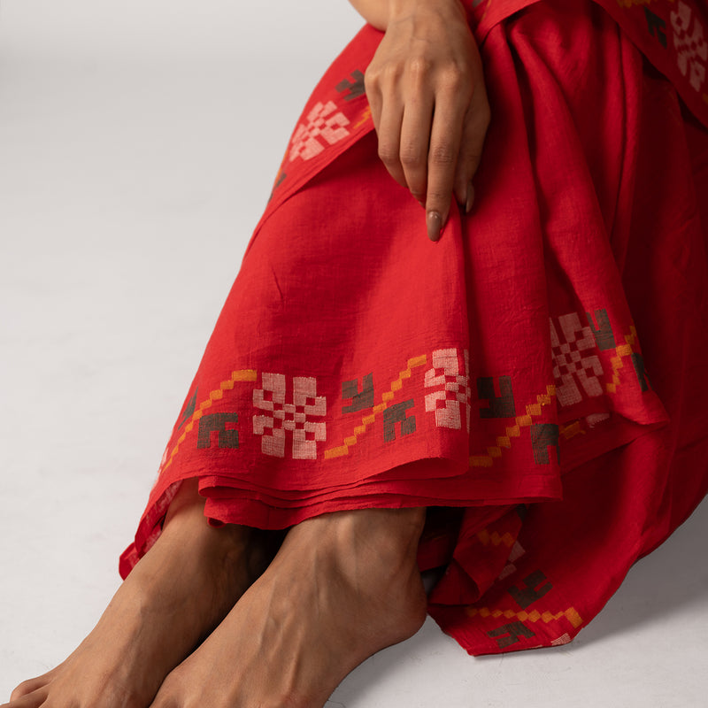 Women Festive Wear | Handwoven Cotton With Jamdani Motifs | Red