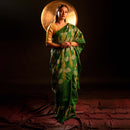 Matka Silk Saree | Kantha Stitch | Dark Green