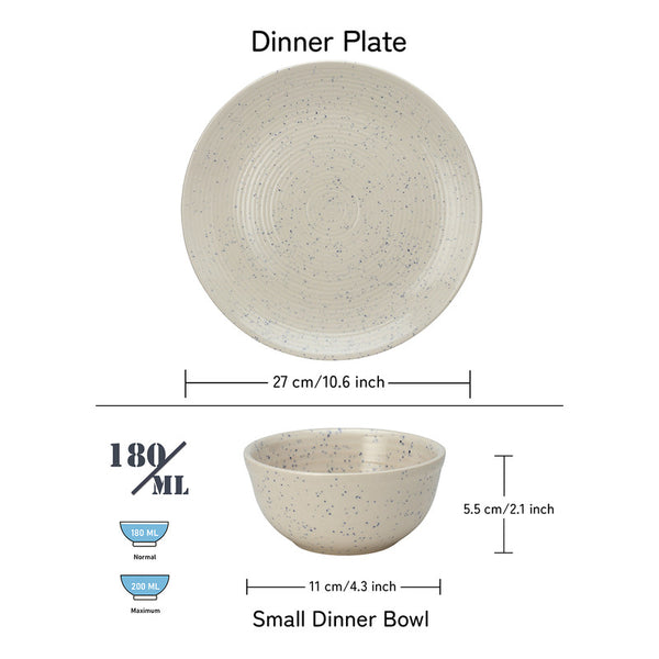 Ceramic Dinner Set | Stoneware | 6 Dinner Plates & 12 Bowl Katori | Ivory | Set of 18