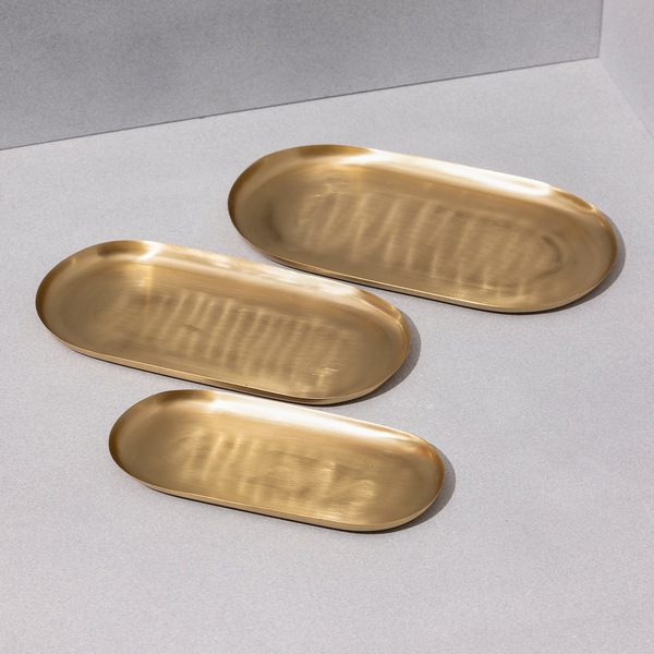 Brass Platters | Set of 3 | Handcrafted | Serving Tray Sets |  Gift Box