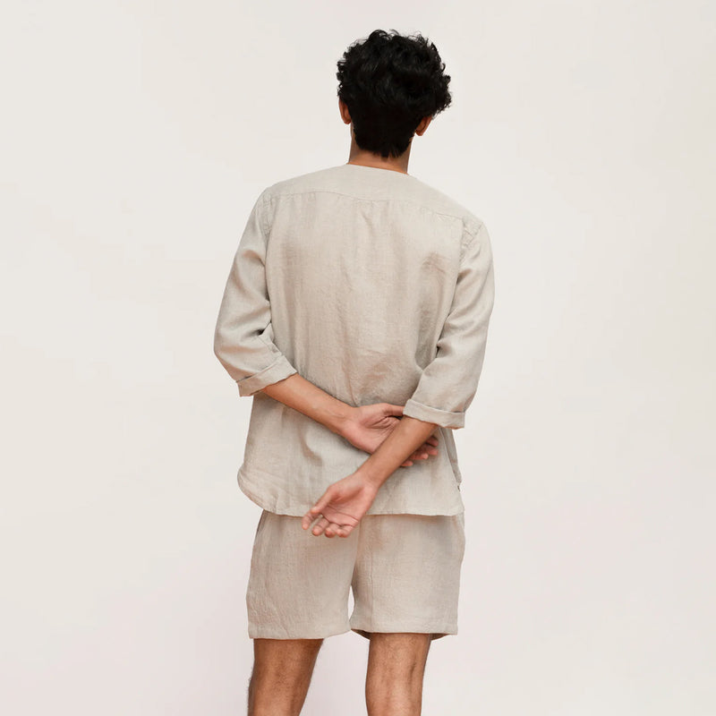 Pure Linen Men Shorts Set | Ecru.