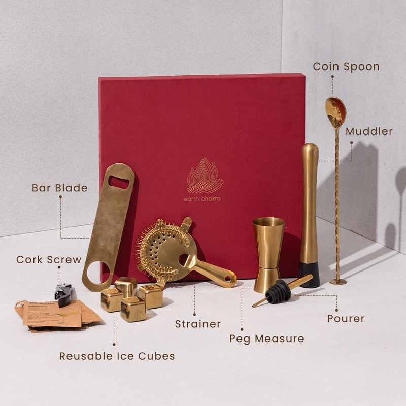 Diwali Gift Hamper | Bar Tool Kit | Set of 8 | Brass Finish