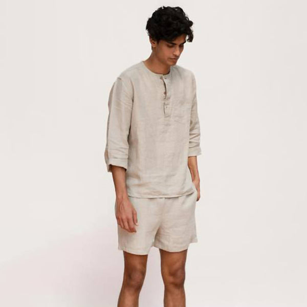 Pure Linen Men Shorts Set | Ecru.