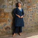 Indigo Kurta for Women | Cotton A-Line Kurta | Hand Embroidered