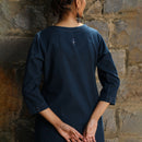 Indigo Kurta for Women | Cotton A-Line Kurta | Hand Embroidered