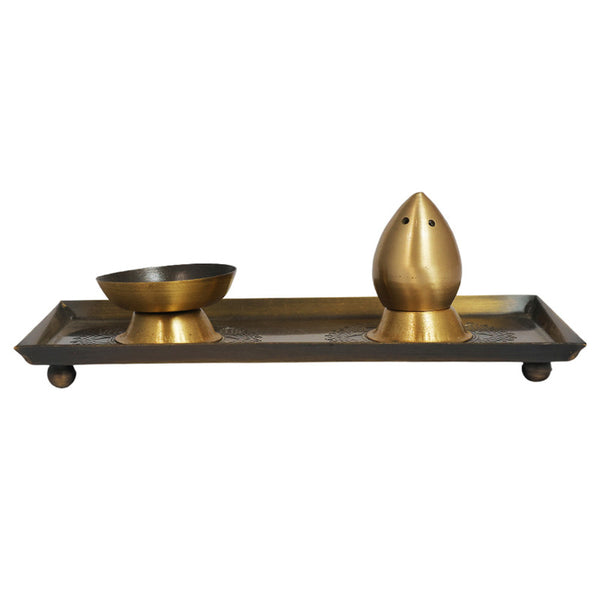 Festive Gifts | Pooja Gift Set | Alpana Brass Thali, Diya & Incense Stick Holder