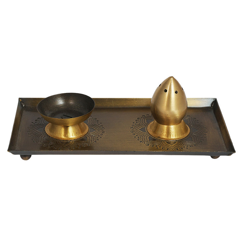 Festive Gifts | Pooja Gift Set | Alpana Brass Thali, Diya & Incense Stick Holder