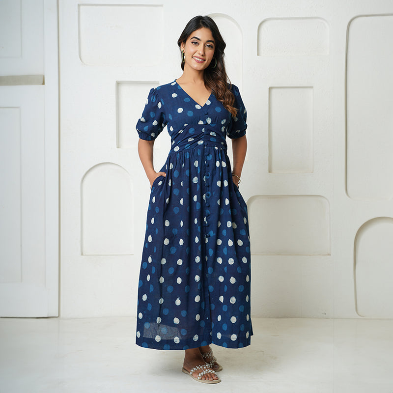 Cotton Dress For Women | Handblock Print | Comfort Fit | Blue