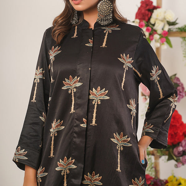 Mashru Silk Overlay Jacket | Ajrakh Print | Black