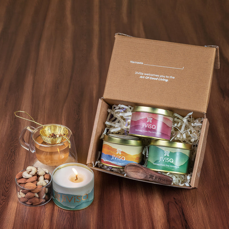 Festive Gift Box | Nuts Pack | Tea Pack | Candle | Set of 4