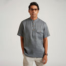 Organic Linen Shirt for Men | Half Sleeves | Blue