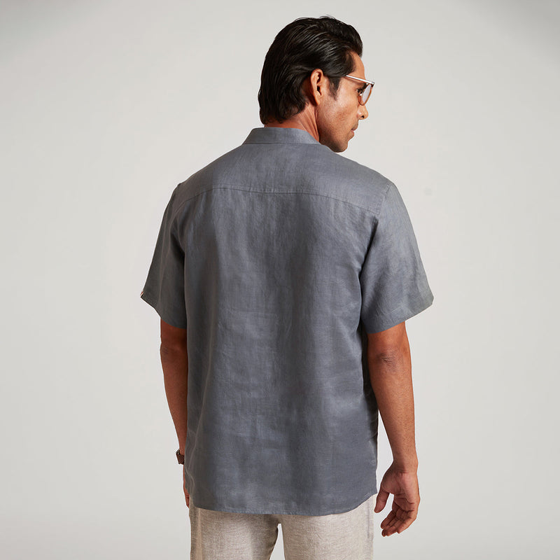 Organic Linen Shirt for Men | Half Sleeves | Blue