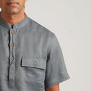 Organic Linen Shirt for Men | Half Sleeves | Blue