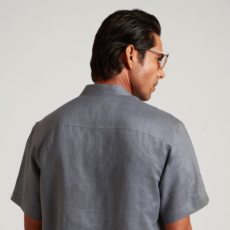 Organic Linen Shirt for Men | Half Sleeves | Blue