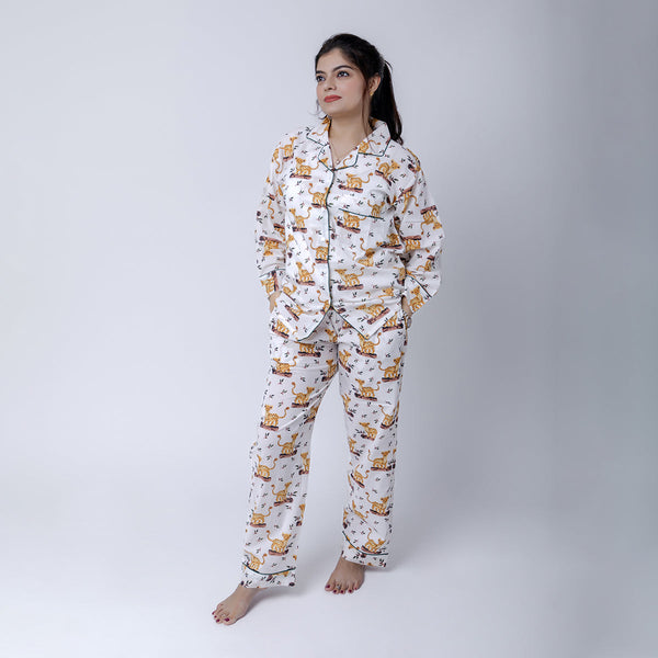 Cotton Pyjama Set For Women | Animal Print | Multicolor