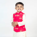 Kurta Pajama with Jacket for Boys | Cotton Muslin | Embroidered | Coral