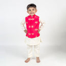 Kurta Pajama with Jacket for Boys | Cotton Muslin | Embroidered | Coral