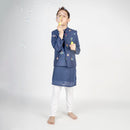 Kurta Pajama with Jacket for Boys | Cotton Muslin | Embroidered | Navy Blue