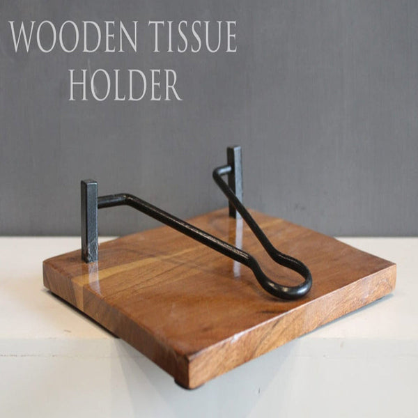 Wooden Tissue Paper Holder | Brown & Black | 20 cm