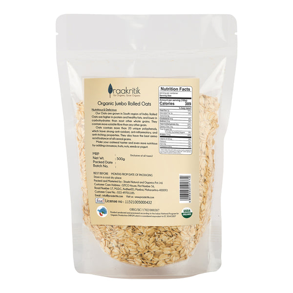 Organic Jumbo Rolled Oats | 500 g | Pack of 2.