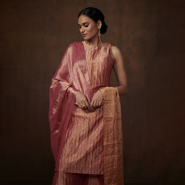 Chanderi Tissue Dupatta for Women | Pink & Orange