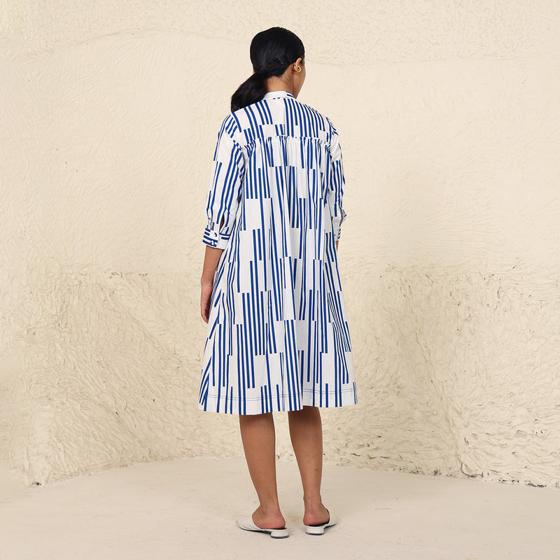 Cotton Poplin Shirt Dress for Women | Stripe Print | White & Blue