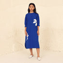 Cotton Poplin A-Line Dress for Women | Mandarin Neck | Blue
