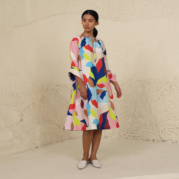 Cotton Poplin A-Line Dress for Women | V Neck | Multicolour