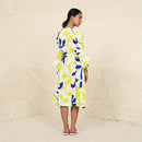 Tencel Twill A-Line Dress for Women | V Neck | Lime & Blue