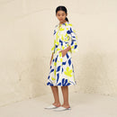 Tencel Twill A-Line Dress for Women | V Neck | Lime & Blue