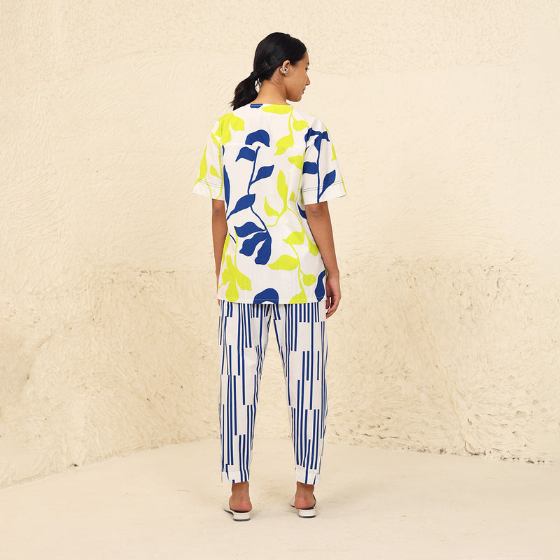 Cotton Poplin Printed Co-Ord Set for Women | Lime & Blue