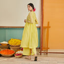 Chanderi Anarkali Kurta Set for Women | Pastel Yellow | Embroidered