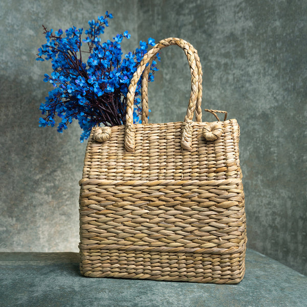 Kauna Grass Picnic Basket with Handle | Beige