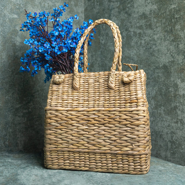 Kauna Grass Picnic Basket with Handle | Beige