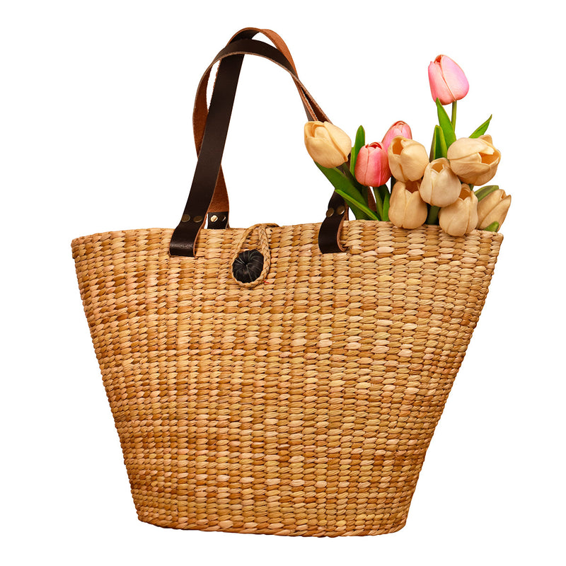 Tote Bag for Women | Kauna Grass & Faux Leather | Beige