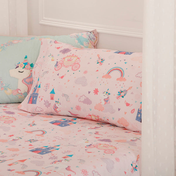 Organic Cotton Bedsheet for Kids | Dreamy Print | Pink