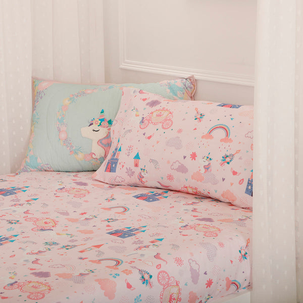 Organic Cotton Bedsheet for Kids | Dreamy Print | Pink