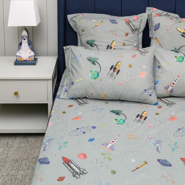 Organic Cotton Bedsheet for Kids | Space Print | Grey