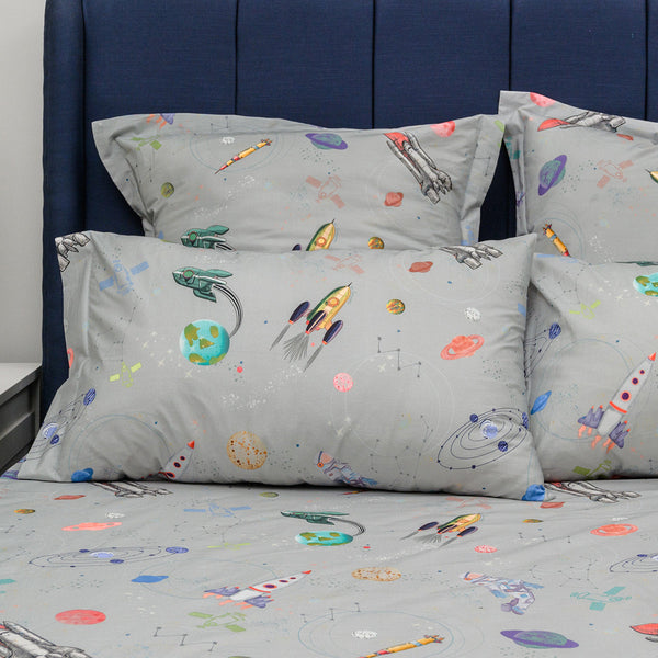 Organic Cotton Bedsheet for Kids | Space Print | Grey