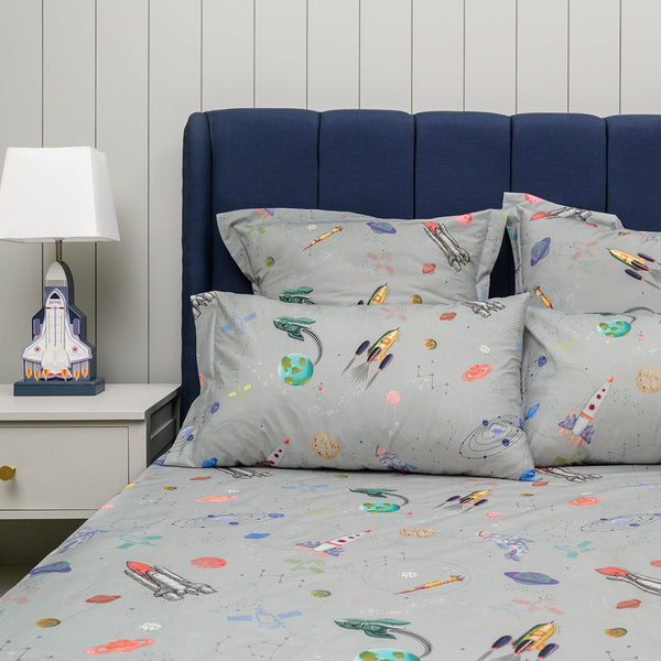 Organic Cotton Bedsheet for Kids | Space Print | Grey