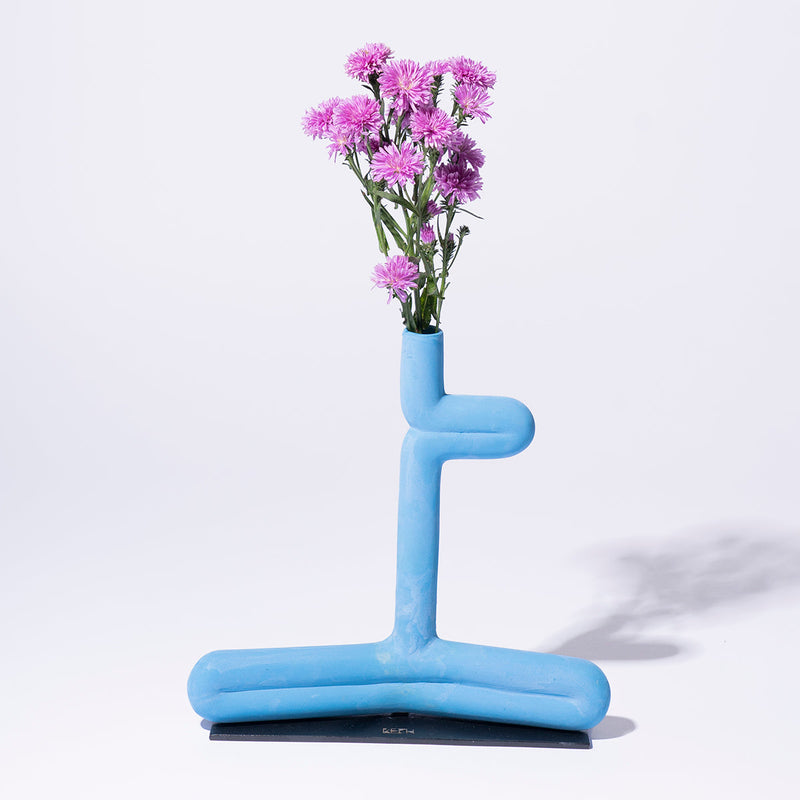 Ceramic Vase with Dried Flower Stick | Padmasana Shape | Blue