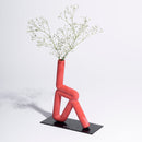 Ceramic Vase with Dried Flower Stick | Trikonasana Shape | Red