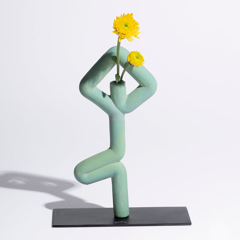 Ceramic Vase with Dried Flower Stick | Vrikshasana Shape | Green