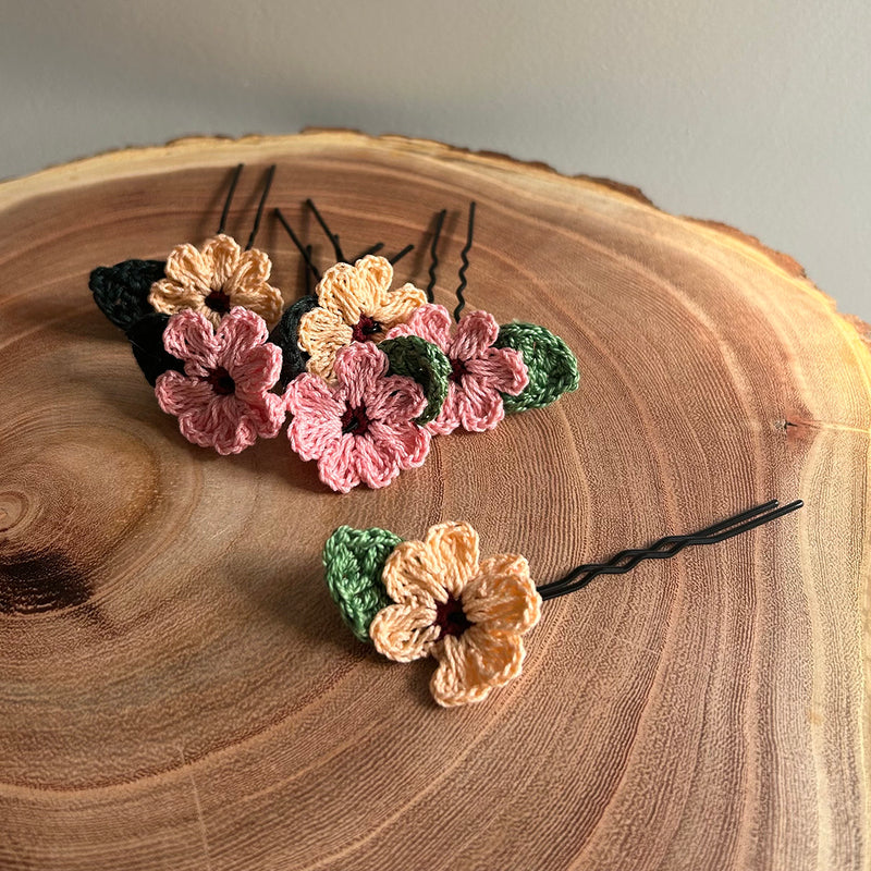 Cotton Yarn Hair Pins | Pink & Peach | Set of 4