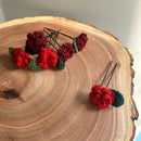 Cotton Yarn Hair Pins | Red & Maroon | Set of 6.