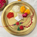 Rakhi Lumba Set | For Bhaiya & Bhabhi | Crochet Rose | Red & Golden