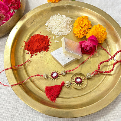 Rakhi Lumba Set | For Bhaiya & Bhabhi | Gleaming Sun | Golden