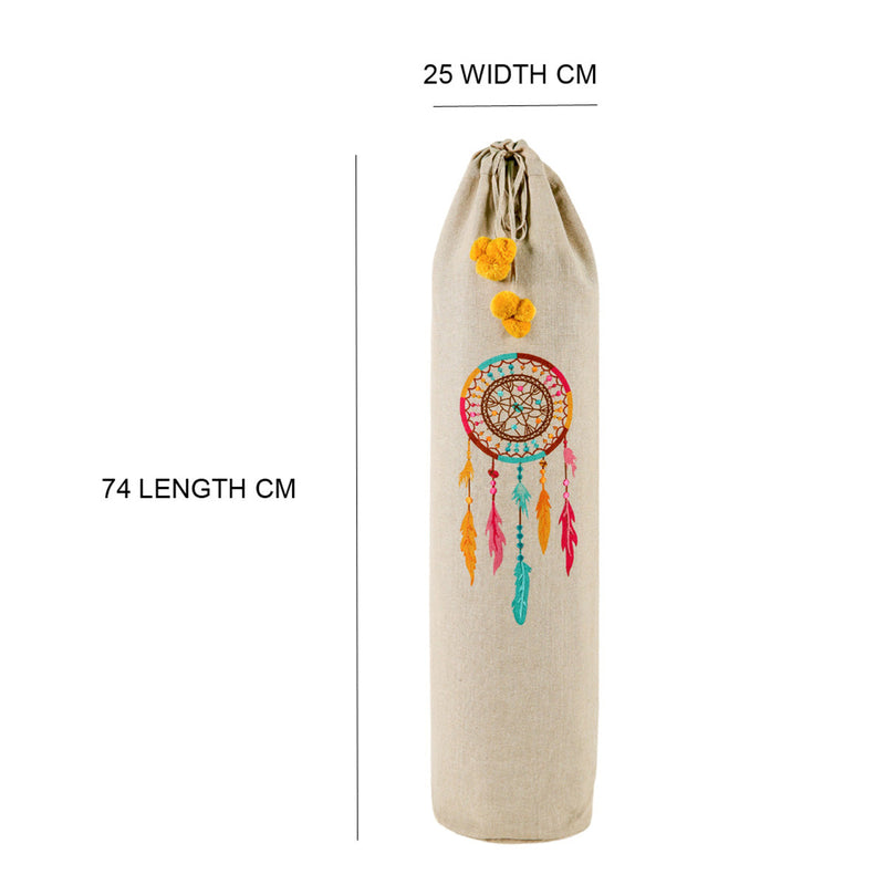 Cotton Yoga Mat Bag | Dream Catcher Design | Beige | 74 cm